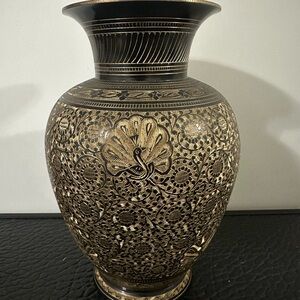 Vintage BRASS PEACOCK VASE 9 Inches Tall